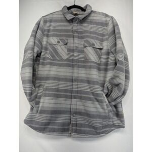 Voyager Gray Stripe Fleece Shacket Shirt Jacket Men's Snap Front‎ Pockets Large